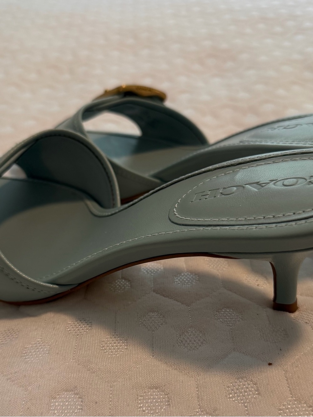 Coach Light Blue Leather Buckle Mule Heels - Picture 5 of 8